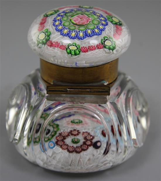 A rare Clichy millefleur double paperweight inkwell, 19th century, total diameter 11cm, height 11cm